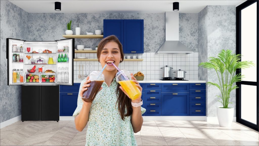 Drinking Cold Drinks from Refrigerator