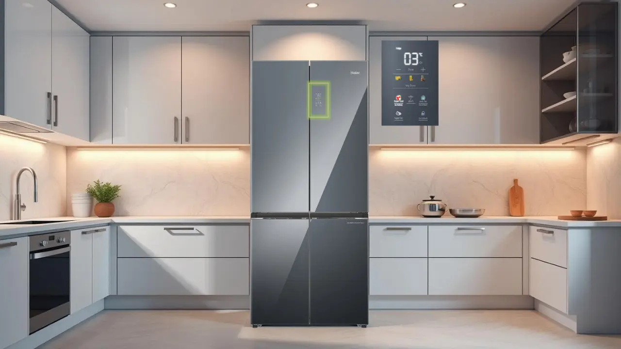 Colorful Digital Display in 4 door Refrigerator