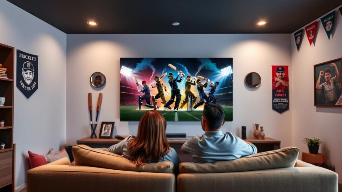 a group of people watching a television
