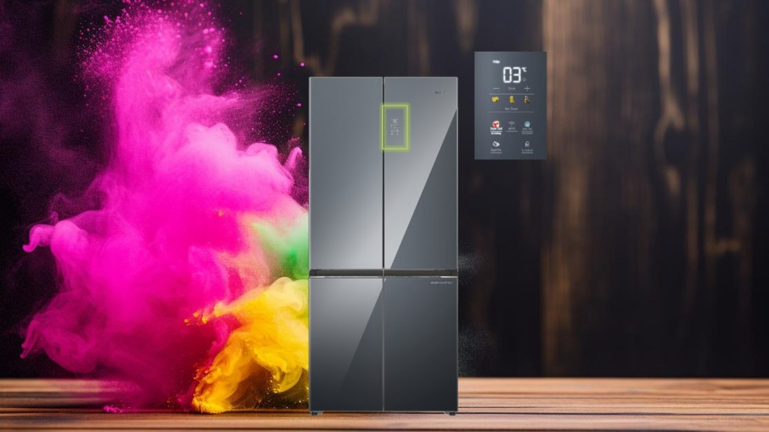 Colorful Digital Display Panel in 4 door refrigerator