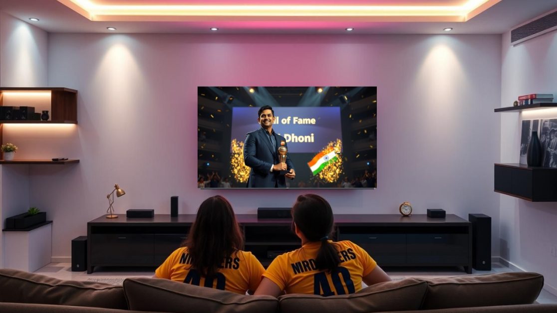 Watch MS Dhoni Getting honoured with hall of fame on a big tv